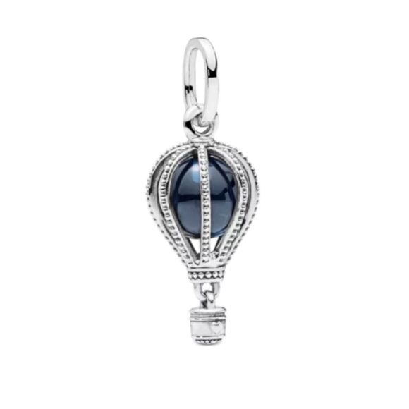 925 Sterling Silver Blue Hot Air Balloon Charm - Picture 1 of 6